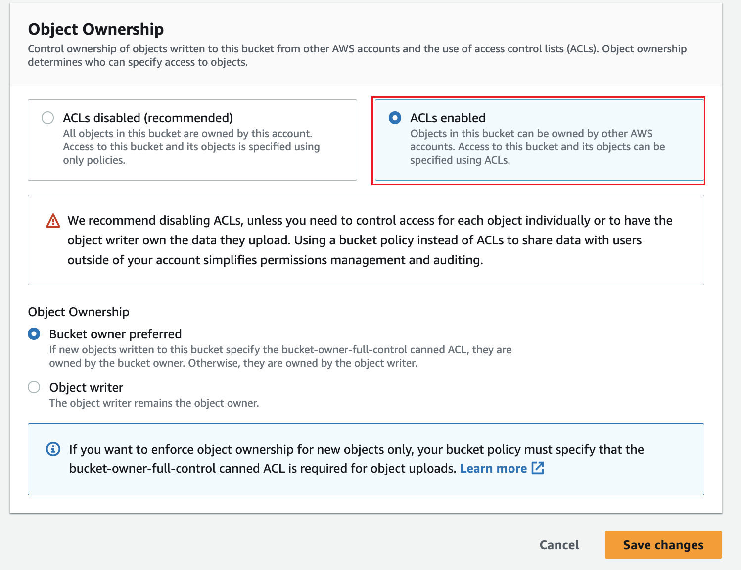 تحقق من تفعيل ACLs