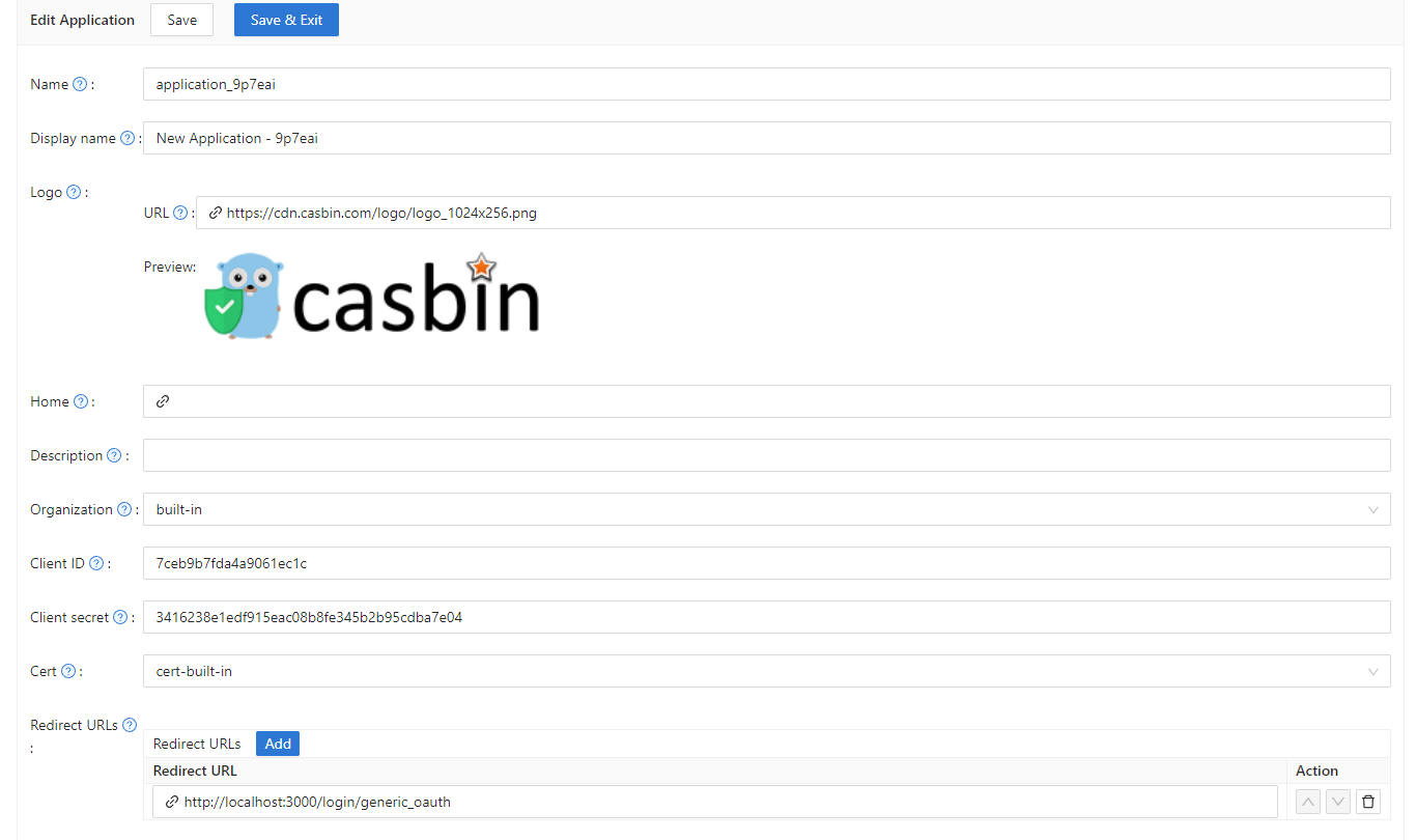 إنشاء تطبيق في Casdoor