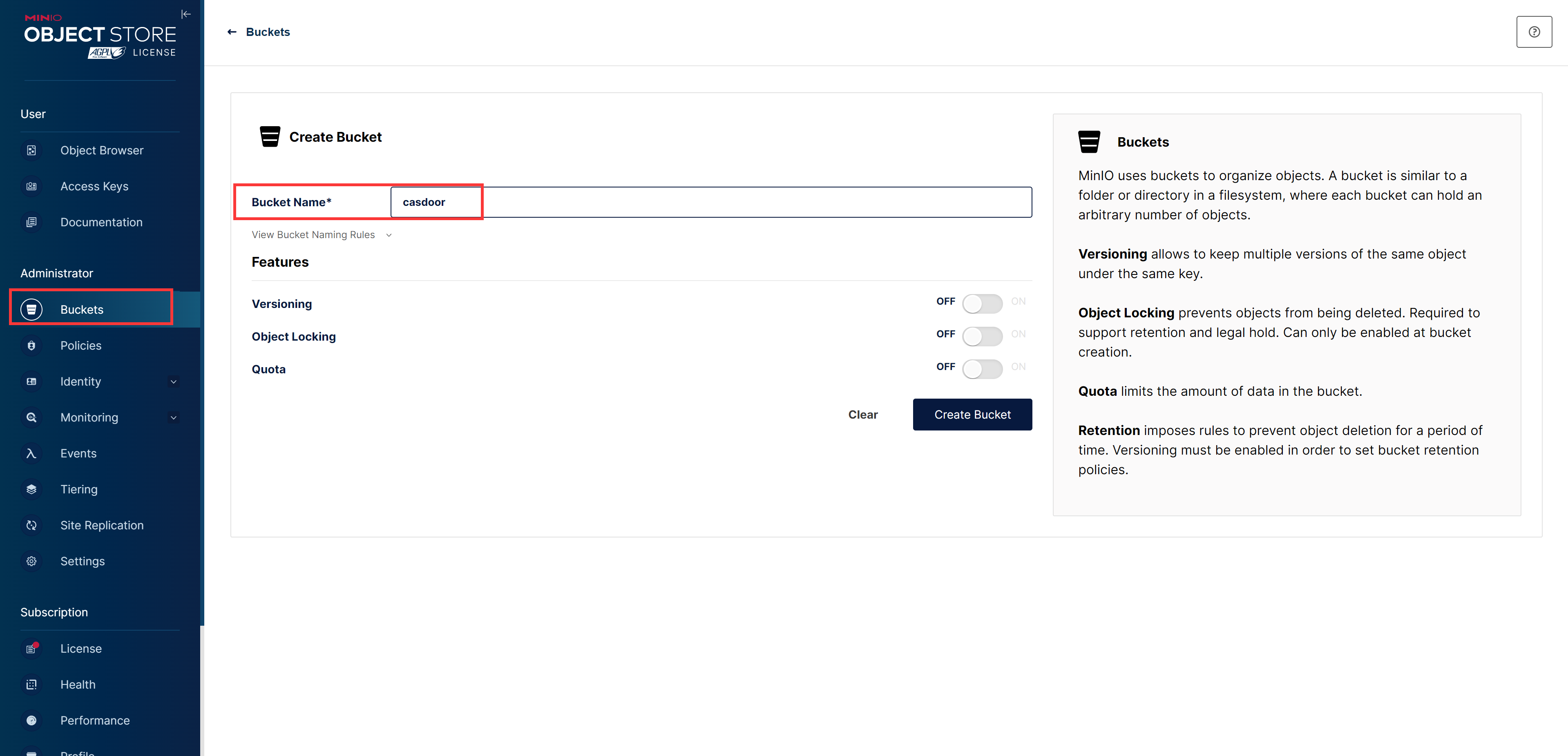 إنشاء الدلو