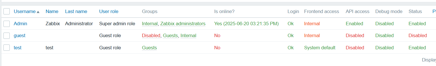 Creating a Zabbix User