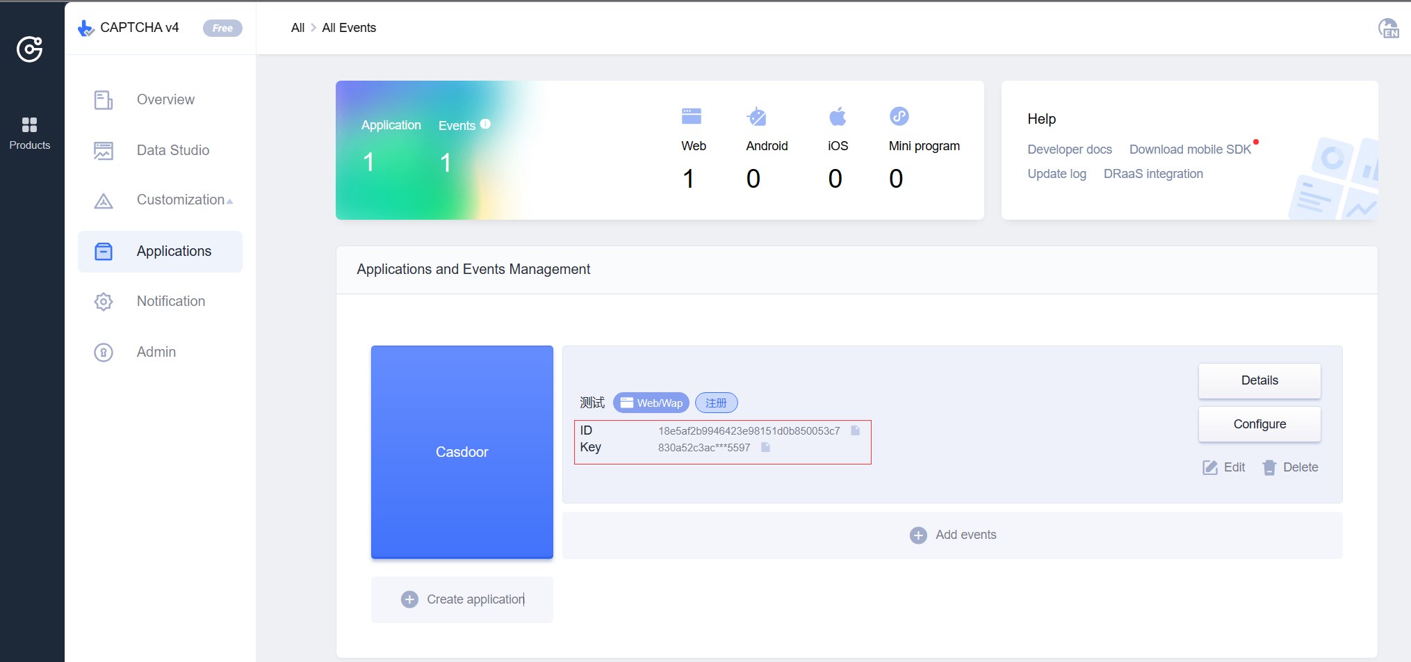 Configura la clave Geetest