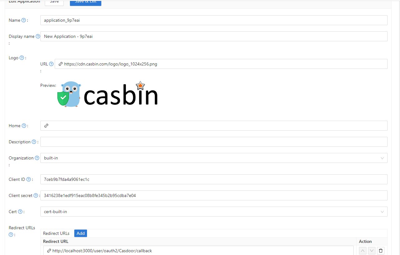 Crear una aplicación Casdoor