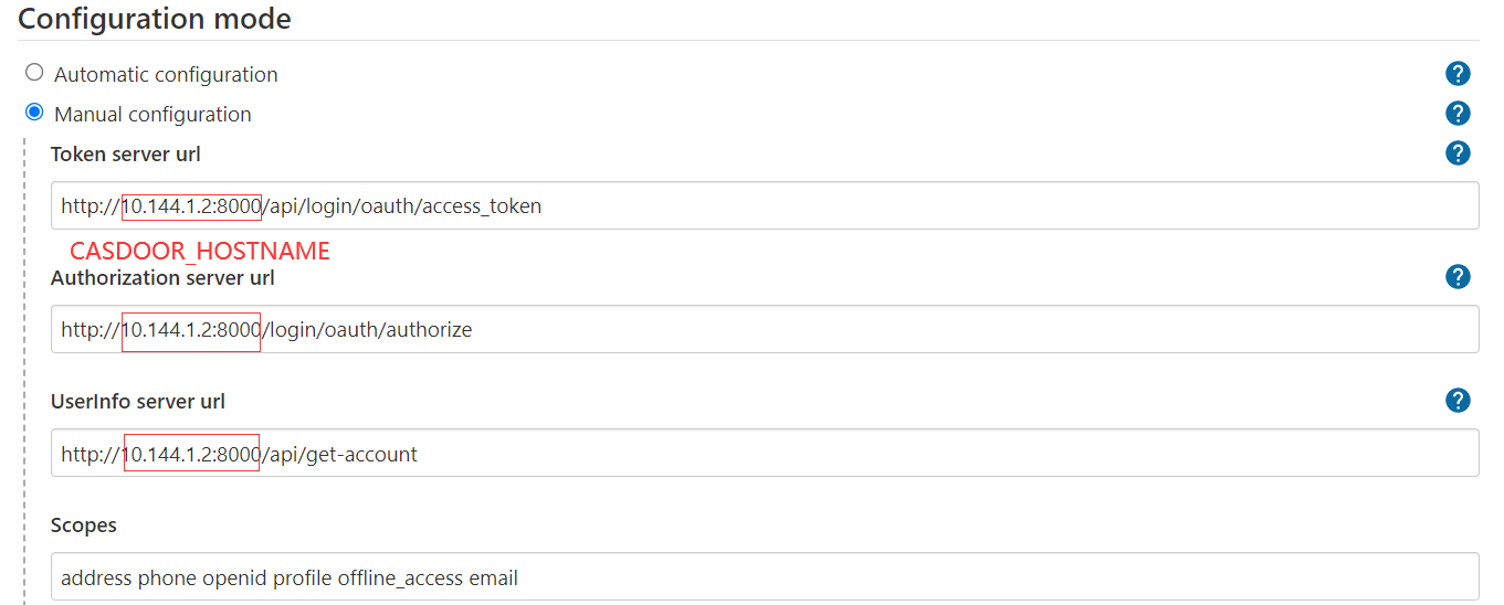 Configuration manuelle