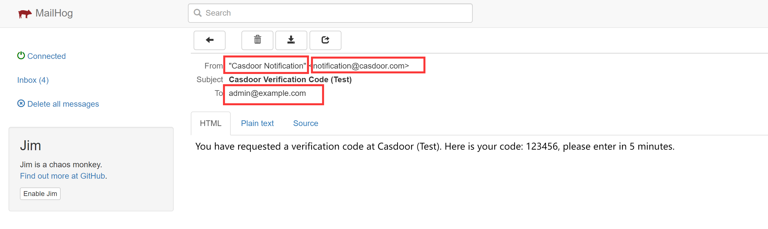 Réception d'un email de test en utilisant MailHog