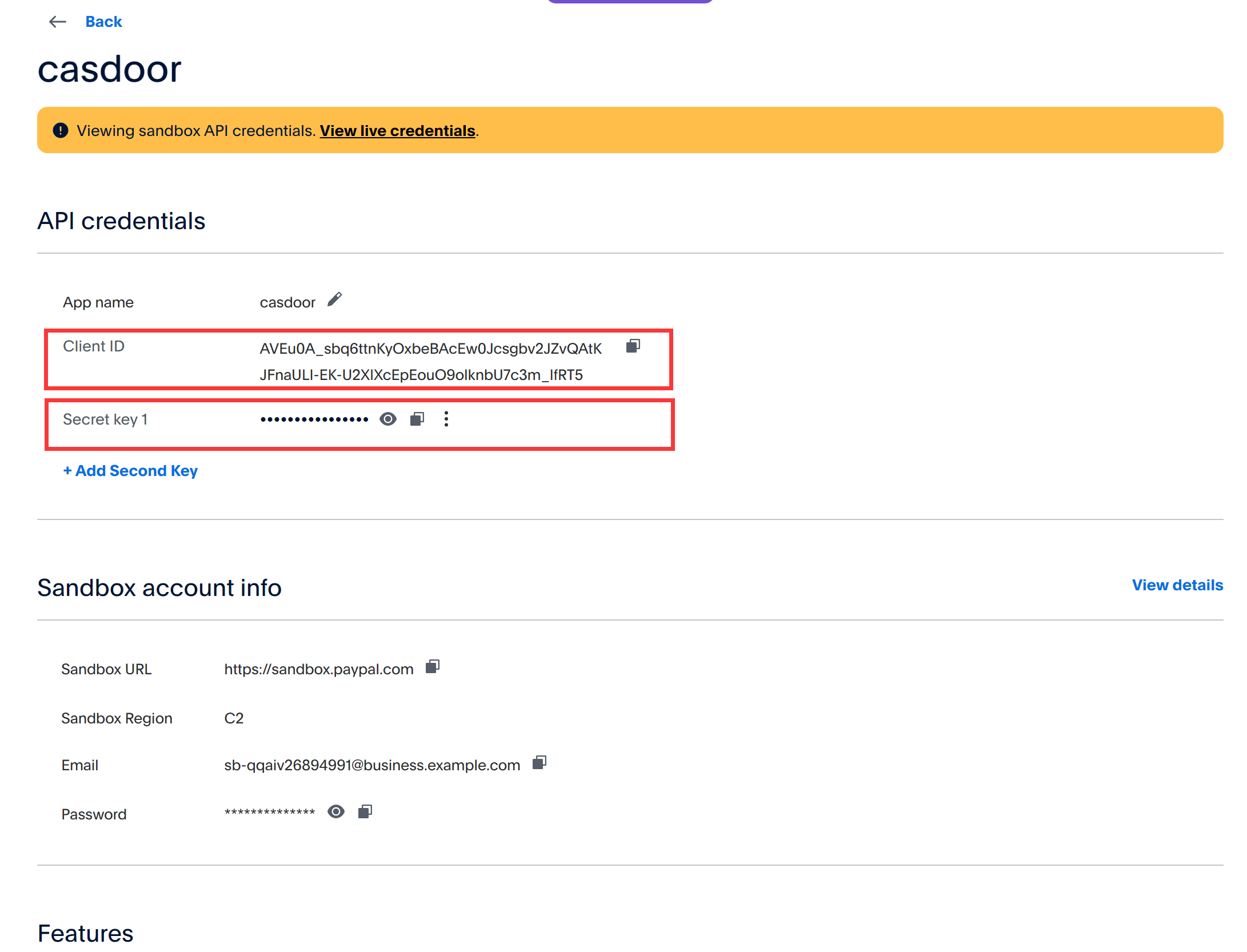 detalhes da aplicação PayPal