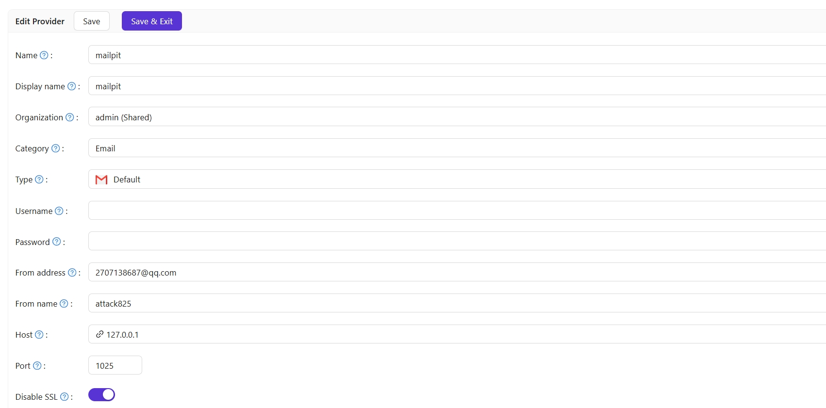 Mailpit email provider