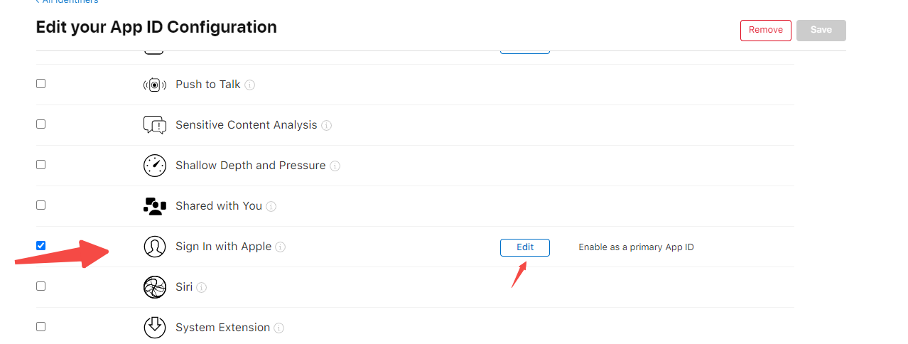 Enable Sign in with Apple for App ID