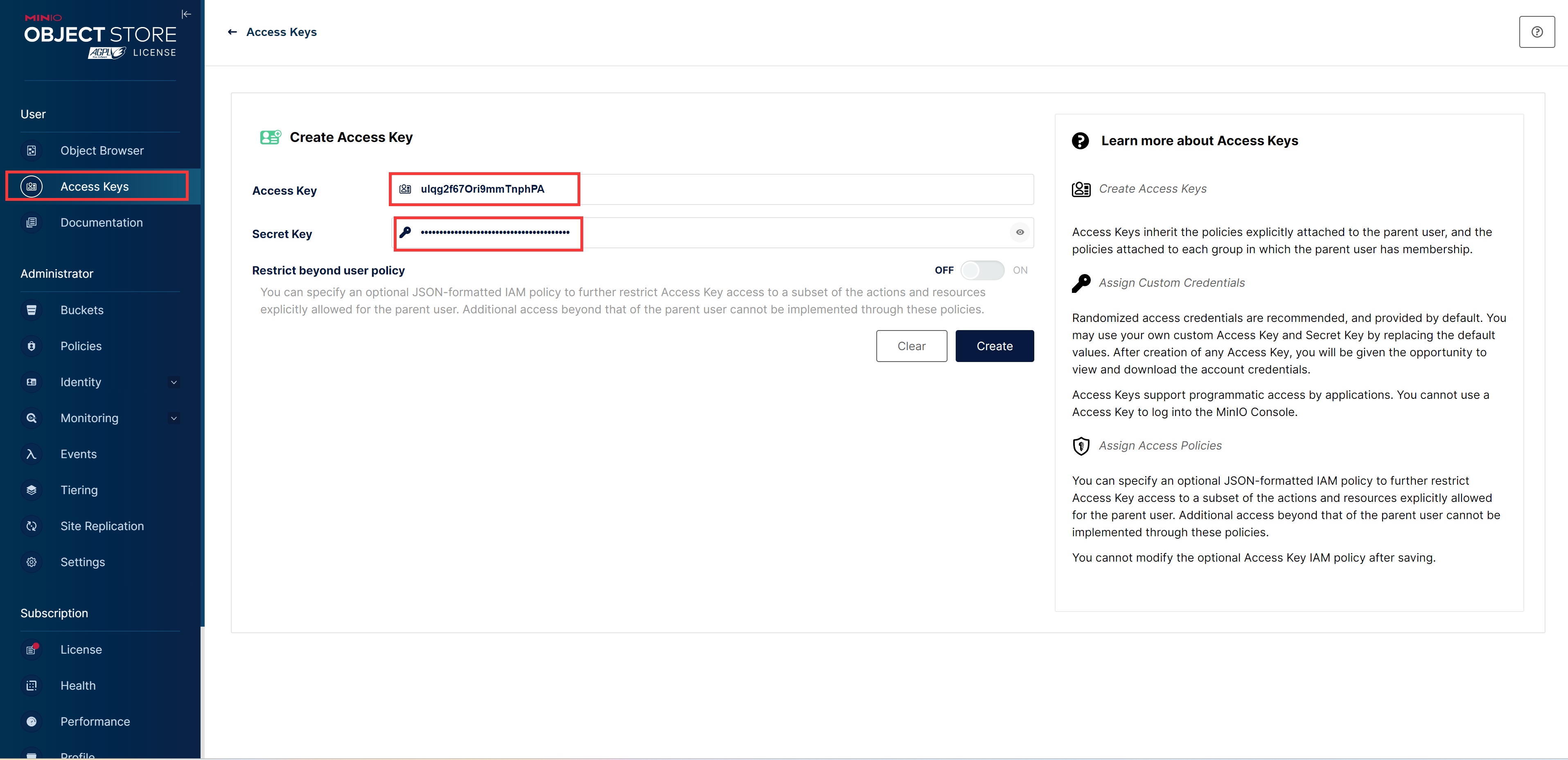 สร้าง Access Key