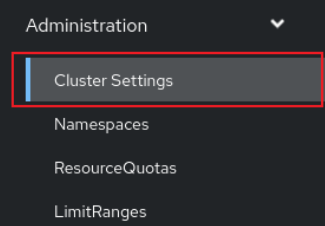 เมนูด้านข้างของ OpenShift