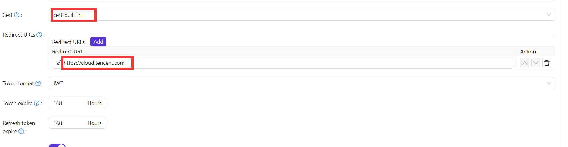 เลือกใบรับรองและเพิ่ม Redirect URLs